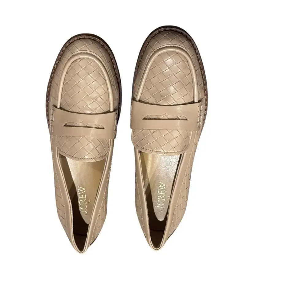 J. Crew Womens Textured Flex Penny Loafers Shoes Dark Beechwood Size 7.5 NWOB